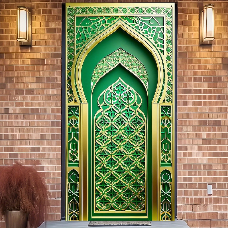 Ramadan Mubarak Door Decorations Door Covers Door Tapestry Door Curtain Decoration Backdrop Indoor/Outdoor Door Banner for Front Door Farmhouse