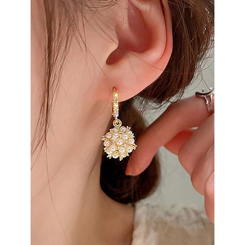 Women's Gold Plated Imitation Pearl String Earrings - Elegant women's hoop earrings perfect for formal events and weddings2