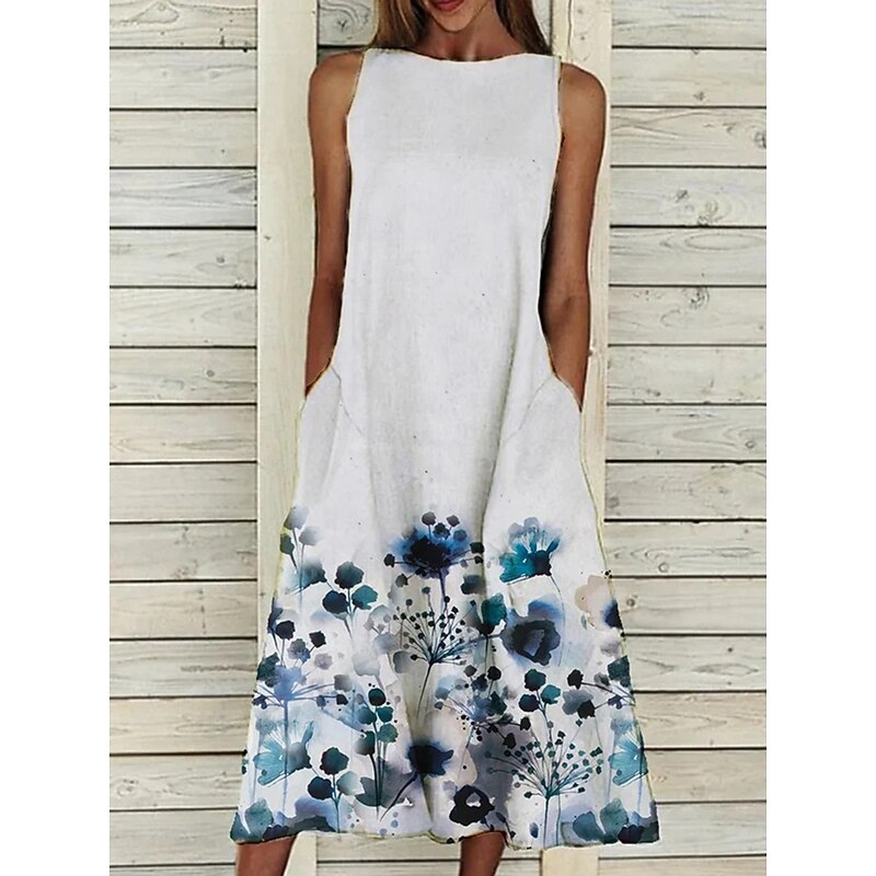 Women's Midi Dress A Line Dress T Shirt Dress Tee Dress Off The Shoulder Dress Athletic Dress Casual Vacation Daily Regular Fit Floral Sleeveless Off Shoulder Yellow Red Blue Purple Summer2