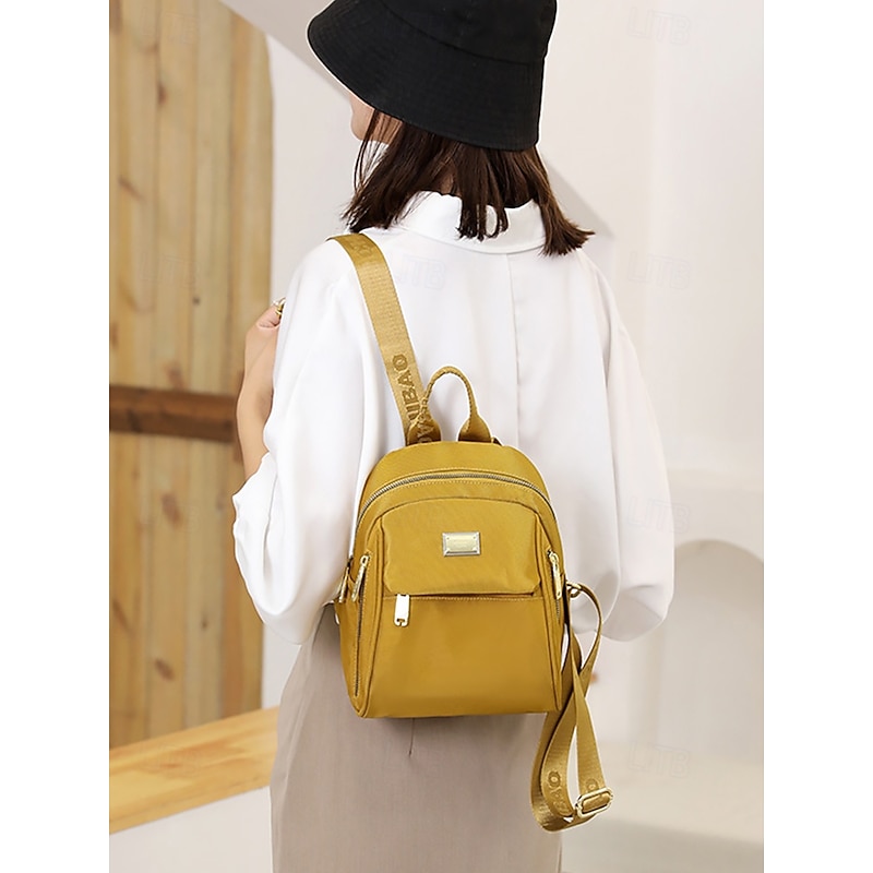 Women's Small Waterproof Backpack with Multiple Pockets – Stylish Lightweight Shoulder Bag for Travel, School and Casual Daily UseBlack Yellow Pink2