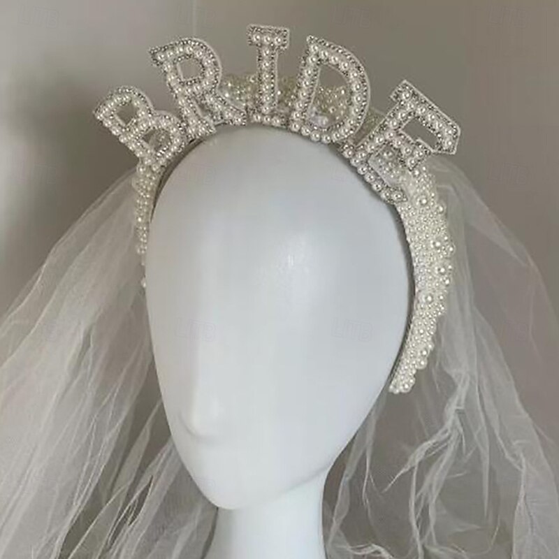 Faux Pearl Bride To Be Crown Headband for Bach, Bachelorette, Hen Party, Bridal Shower, Wedding, Engagement, Rehearsal Dinner Decoration Gift4
