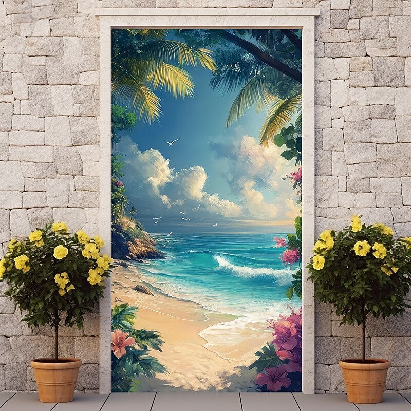 Landscape Door Decorations Door Covers Ocean Beach Door Tapestry Door Curtain Decoration Backdrop Indoor/Outdoor Door Banner for Front Door Farmhouse3