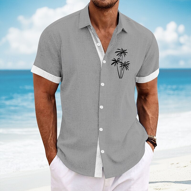 Men's Coconut Tree Tropical Plants Casual Shirt Summer Hawaiian Shirt Button Up Shirt Short Sleeve Hawaiian Resort Vacation Holiday Beach Wear Summer Spring Turndown 3D Print Collared Shirts Light4