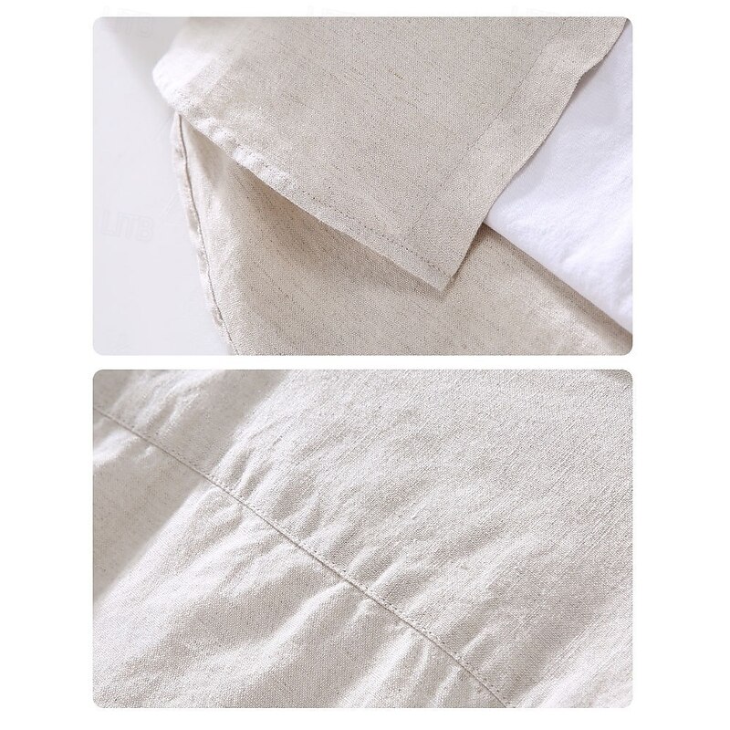 Men's Classic Beach T Shirt Casual Shirt Standard Fit Long Sleeve Lapel Solid Color Cotton Linen White Beige Grey 20254