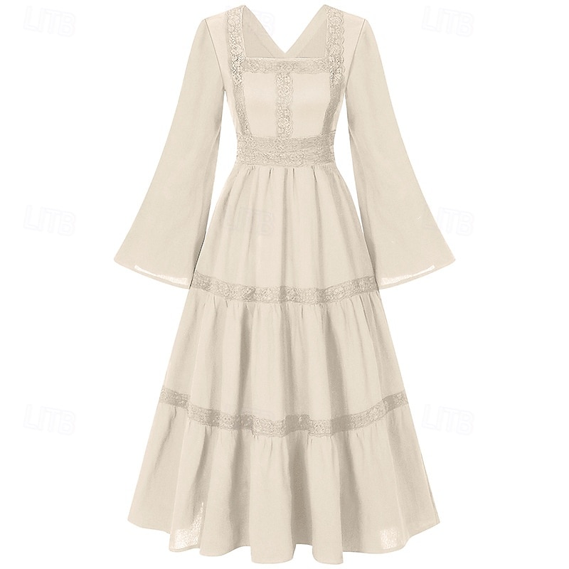 Elegant Medieval Renaissance Cocktail Dress Viking Elven Solid Color Fancy Dress Women's Celtic Pirate Fantasy Halloween Carnival Masquerade Carnival Halloween Masquerade Adults' Dress3