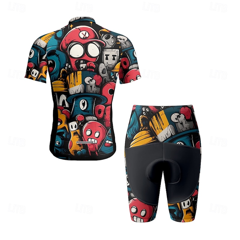Men's Cycling Jersey with Shorts Cartoon Short Sleeve Bike Clothing Suit with 3 Rear Pockets Mountain Bike MTB Road Bike Cycling Front Zipper Sweat wicking Comfortable Breathable Sports Black Yellow2