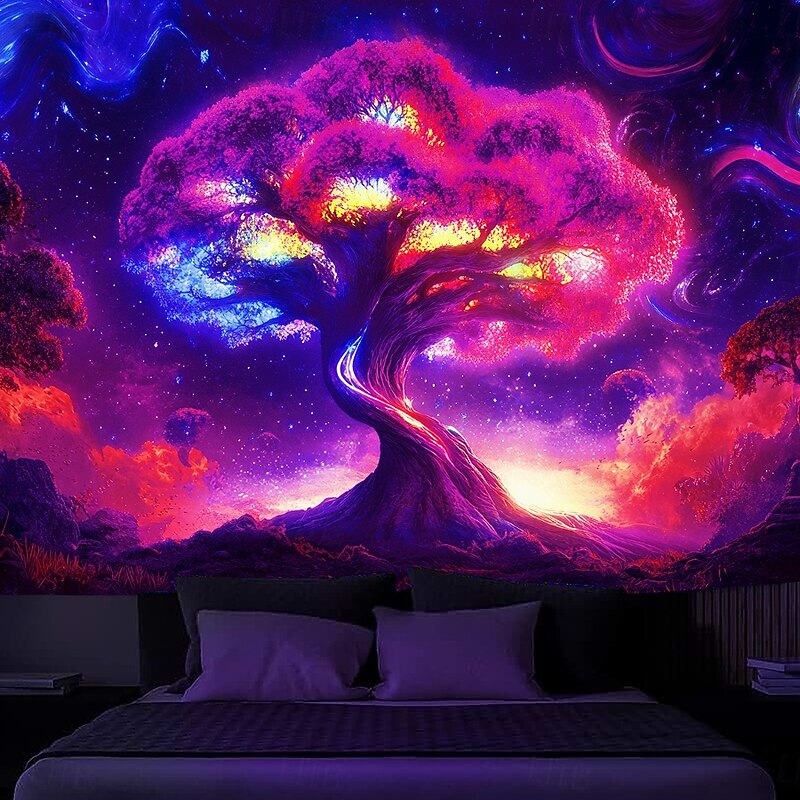 Blacklight Tapestry Glow in the Dark Glow Party UV Reactive Trippy Tree of Life Misty Mushroom Nature Landscape Hanging Tapestry Wall Art Mural for Living Room Bedroom3