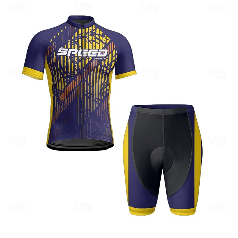 Men's Cycling Jersey with Shorts Letter & Number Short Sleeve Bike Clothing Suit with 3 Rear Pockets Mountain Bike MTB Road Bike Cycling Front Zipper Sweat wicking Comfortable Breathable Sports Navy2
