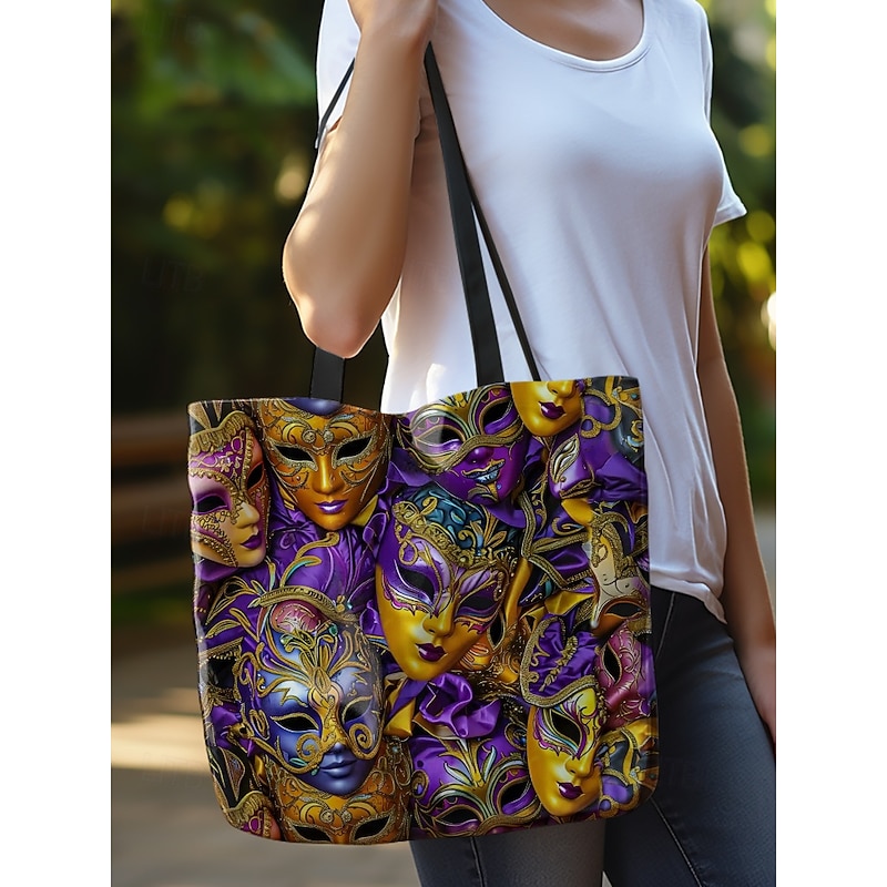 Luxury Mardi Gras Mask Print Tote Bag – Vibrant Festival-Inspired Shoulder Bag, Spacious & Durable Shopping Handbag, Perfect for Carnival, Parties & Everyday Use4
