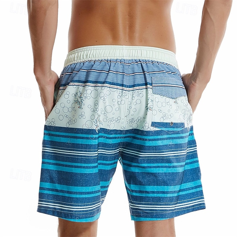 Men's Board Shorts Swim Shorts Swim Trunks Drawstring Elastic Waist With Compression Liner Striped Comfort Quick Dry Short Holiday Beach Weekend Fashion Casual Blue Micro-elastic3
