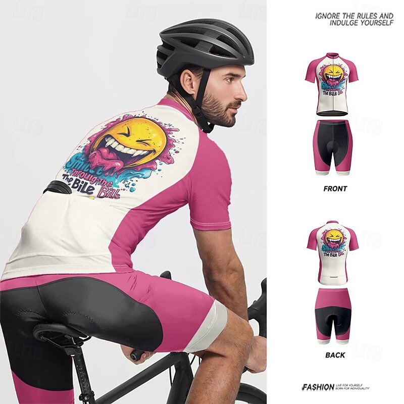 Men's Cycling Jersey with Shorts Graphic Letter & Number Short Sleeve Bike Clothing Suit with 3 Rear Pockets Mountain Bike MTB Road Bike Cycling Front Zipper Sweat wicking Comfortable Breathable