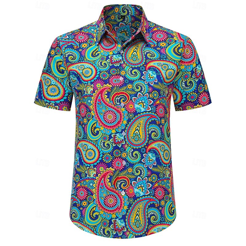 Retro Vintage 1970s Shirt Aloha Shirt Hippie Paisley Fancy Dress Men's Masquerade Vacation Party Pride Parade Adults' Shirt