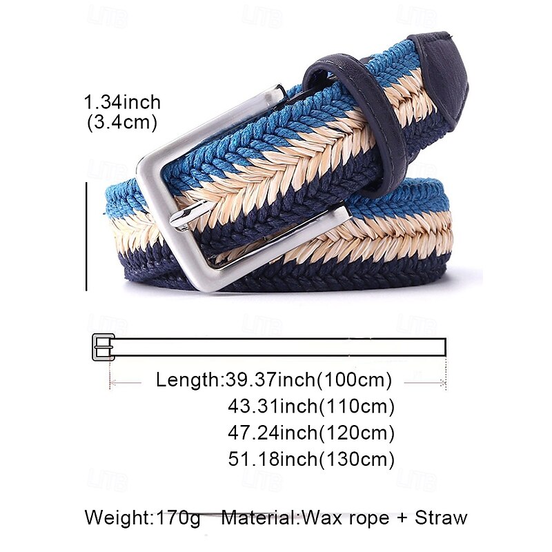 Men's Woven Braided Belt – Stylish and Durable Blue and Beige Design with Leather Accents, Adjustable and Comfortable for Casual or Formal Occasions4