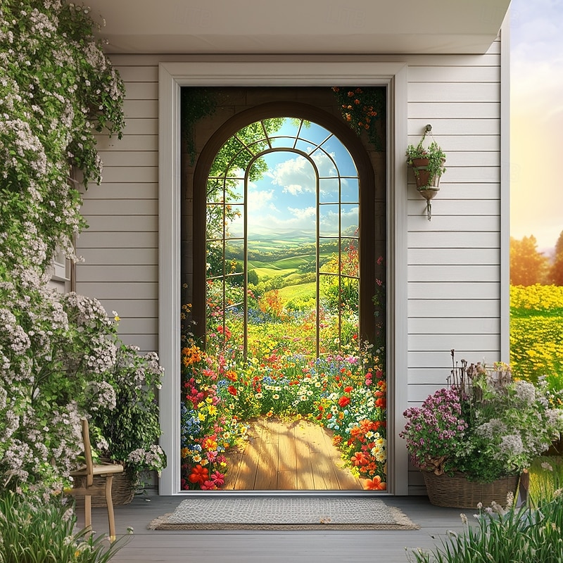 Landscape Door Decorations Door Covers Flowers Window Door Tapestry Door Curtain Decoration Backdrop Indoor/Outdoor Door Banner for Front Door Farmhouse3