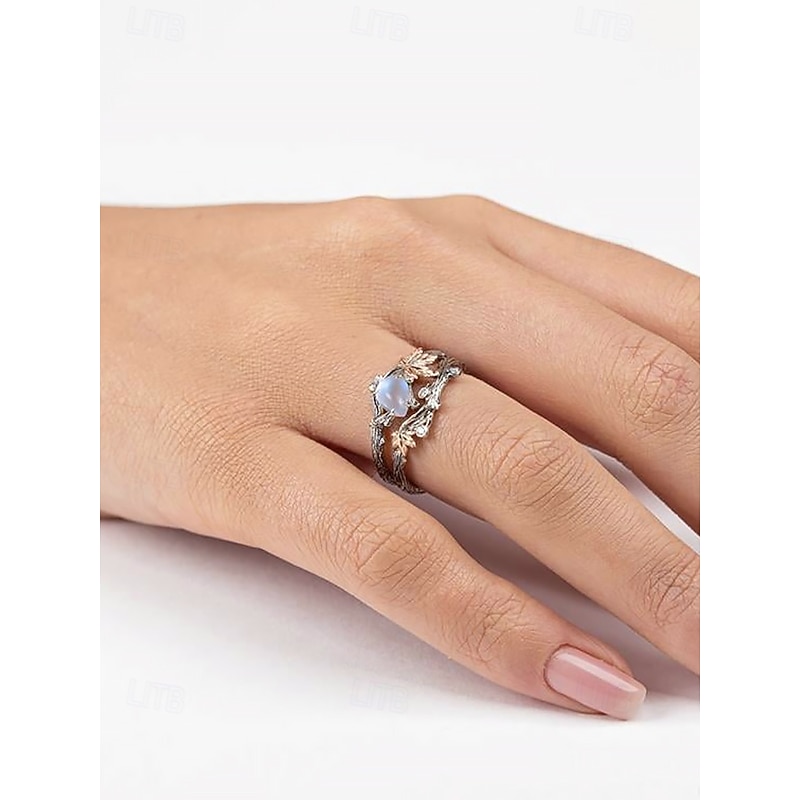 Nature-Inspired Moonstone Maple Leaf Branch Ring – Vintage Boho Engagement Ring for Women, Unique Jewelry for Weddings & Gifts2