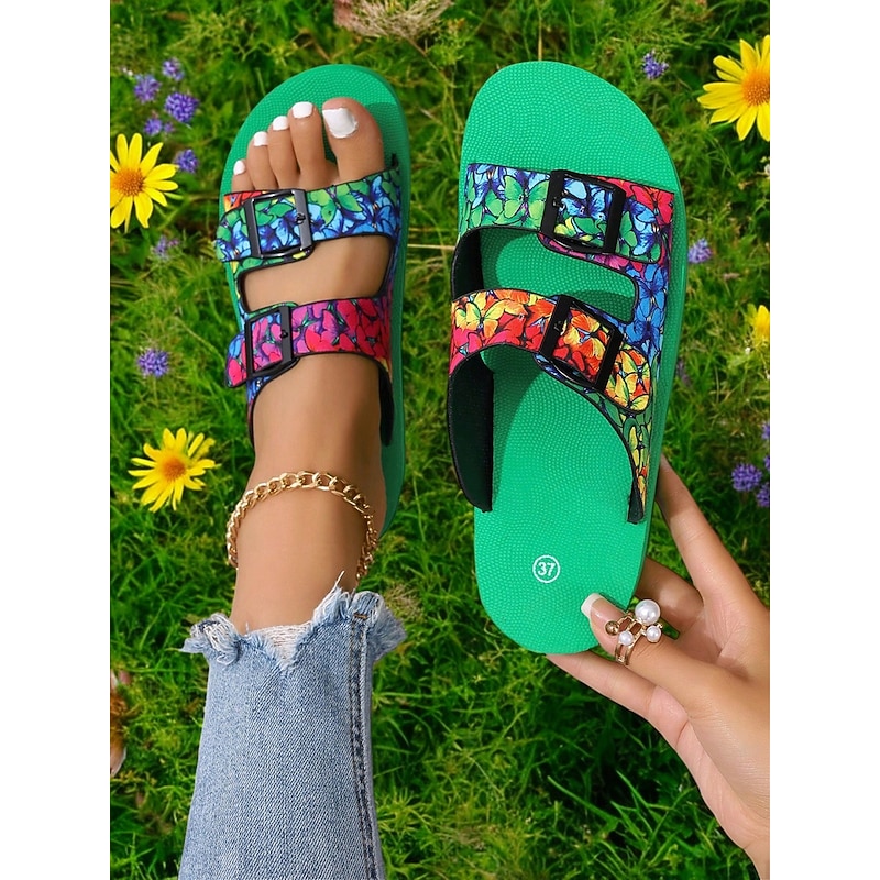 Women's Colorful Butterfly Sandals with Adjustable Buckle – Vibrant Summer Slip-On Sandals for Beach, Vacation & Casual Wear4