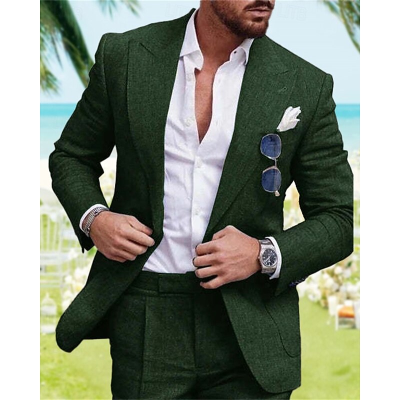Men's Graduation Linen Blazer Blazer Business Cocktail Party Wedding Party Fashion Casual Spring Fall Linen Cotton Blend Plain Pocket Buttons Comfortable Single Breasted Blazer Red Dark Green Light3