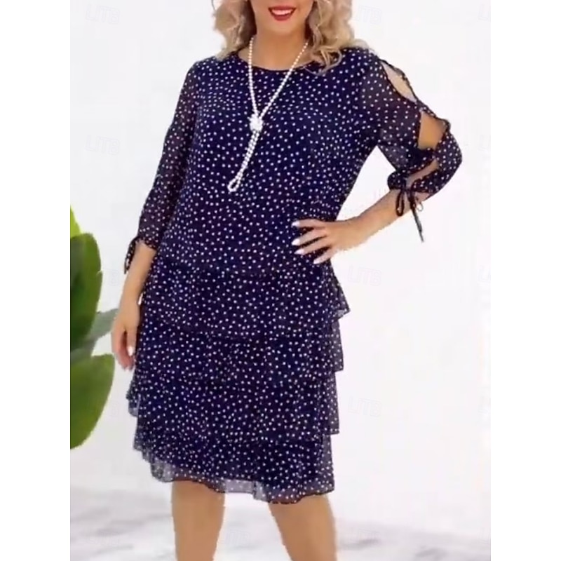 Women's Midi Dress Casual Dress Stylish Casual Vacation Daily Regular Fit Polka Dot 3/4 Length Sleeve Crew Neck Navy Blue Summer