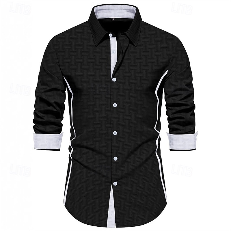 Men's Shirt Summer Shirt Casual Shirt Beach Shirt Button Up Shirt Black White Pink Sky Blue Beige Long Sleeve Color Block Lapel Vacation Hawaiian Jacquard Clothing Apparel Polyester Fashion Casual2