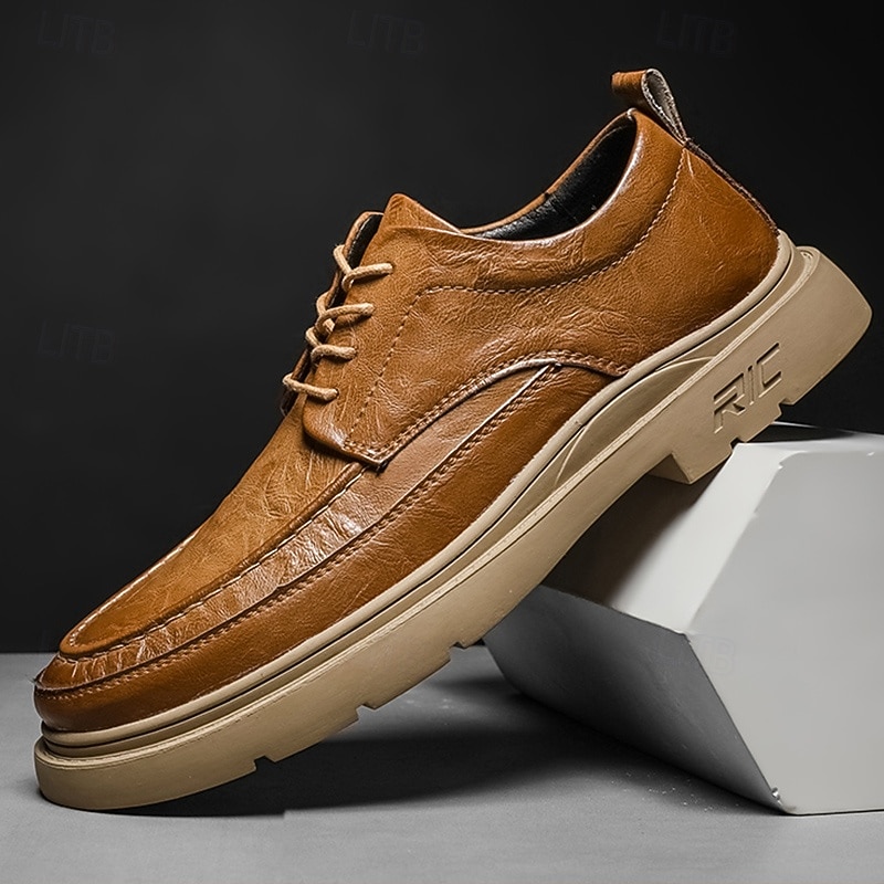 Men's Brown Faux Leather Casual Lace-Up Sneakers – Stylish and Comfortable Shoes for Everyday Wear and Outdoor Activities