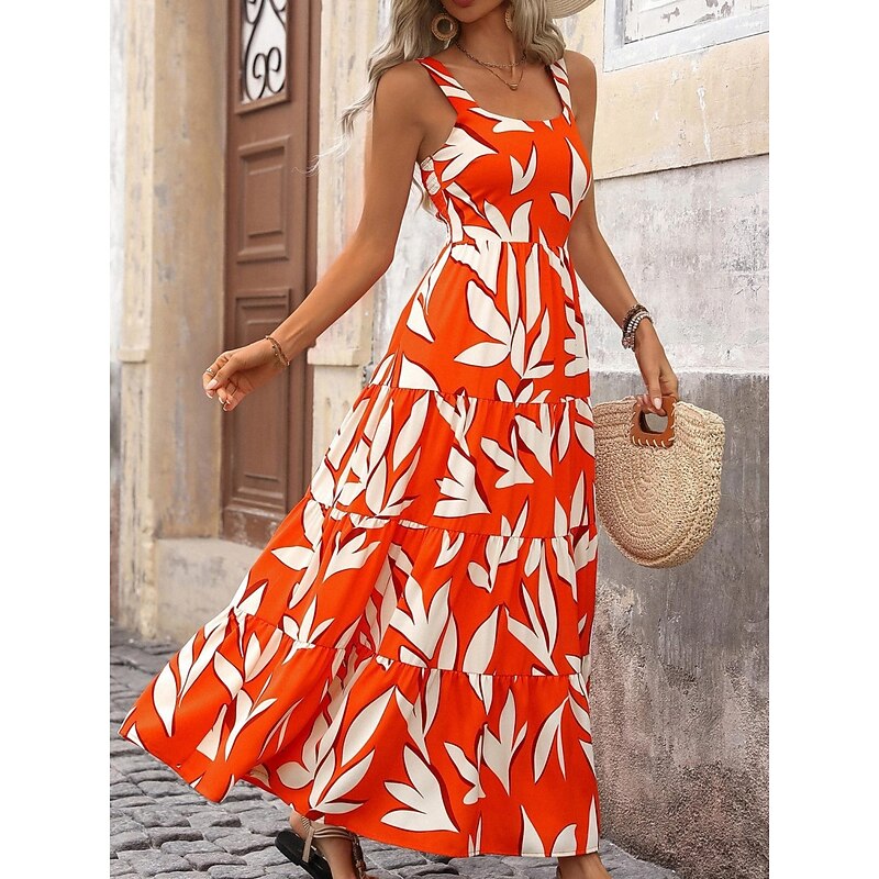 Women's Maxi Dress Casual Dress A Line Dress Slip Dress Stylish Casual Vacation Daily Regular Fit Floral Sleeveless Strap Pink Blue Purple Orange Summer3
