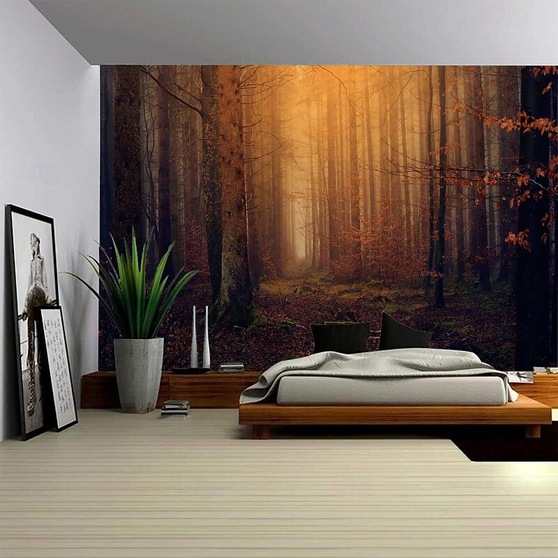A forest landscape hanging tapestry mural art large-scale tapestry mural decoration photo background blanket curtain home bedroom living room decoration2