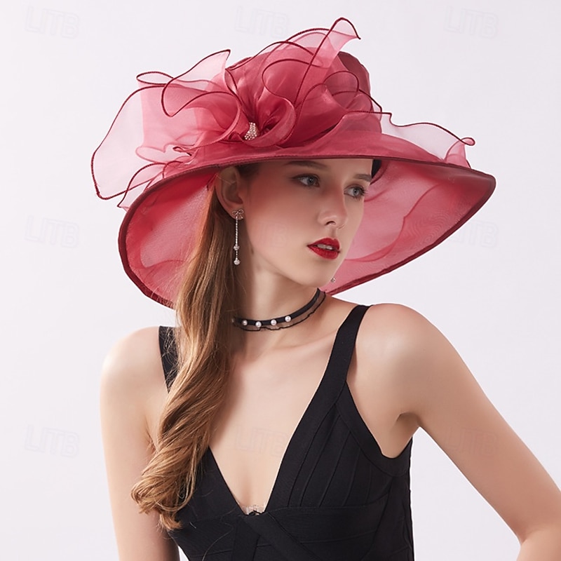 Hats Organza Sun Hat Formal Tea Party Cocktail Elegant Vintage Cute With Floral Headpiece Headwear4