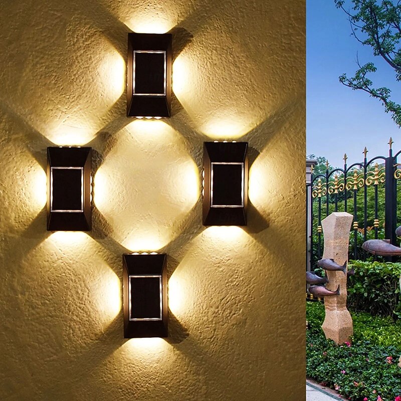 2pcs Solar LED Wall Light – Four Sides Lighting, IP65 Waterproof Wall Deck Lighting for Terrace, Porch, House Decoration3