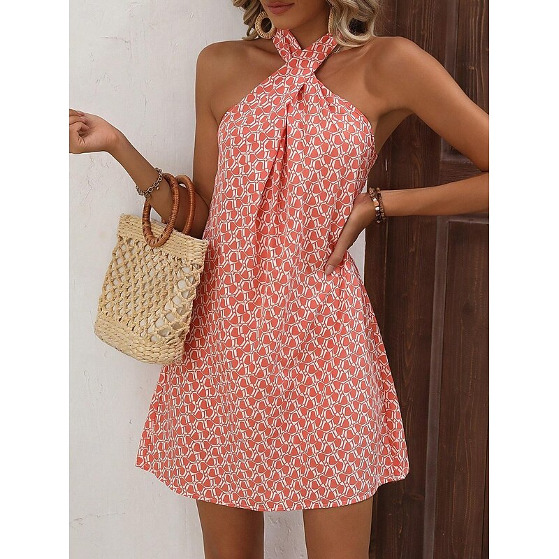 Women's Mini Dress Petite Dress T Shirt Dress Tee Dress Sundress A Line Dress Elegant Vintage Stylish Vacation Birthday Casual Regular Fit Geometric Sleeveless V Neck Red Summer2
