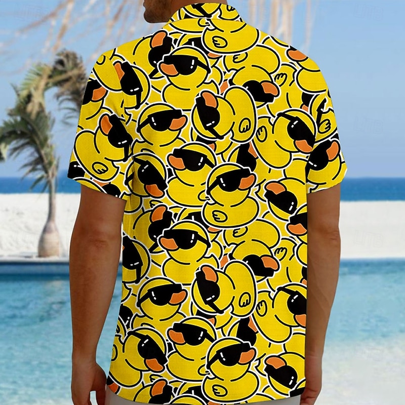 Men's Animal Funny Duck Shirt Button Up Shirt Short Sleeve Fashion Casual Vacation Streetwear Beach Wear Summer Fall Turndown 3D Print Collared Shirts Front One Pocket Yellow2