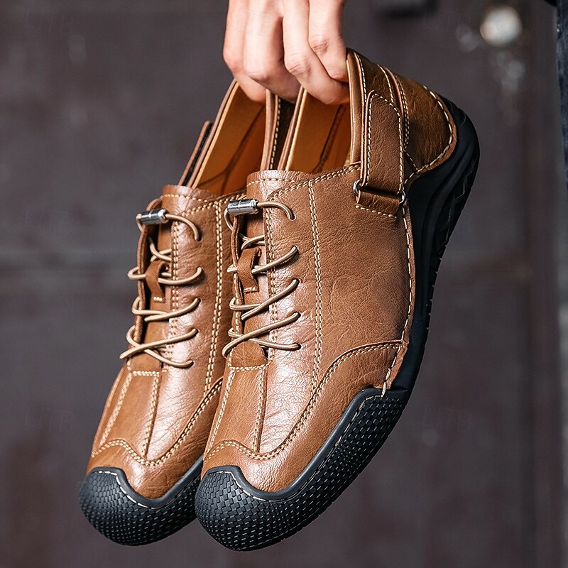 Men's Brown Faux Leather Slip-On Shoes with Adjustable Strap and Rubber Sole – Stylish Casual Sneakers for Daily Wear2