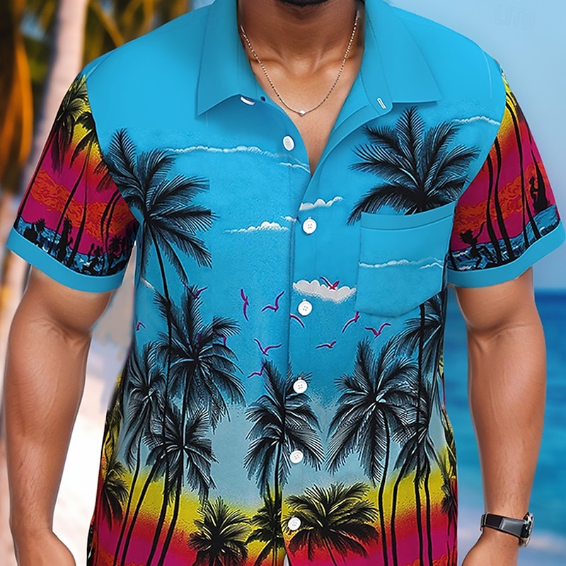 Men's Coconut Tree Nature & Landscapes Tropical Plants Summer Hawaiian Shirt Button Up Shirt Short Sleeve Hawaiian Resort Vacation Holiday Beach Wear Summer Spring Turndown Collared Shirts Front One2