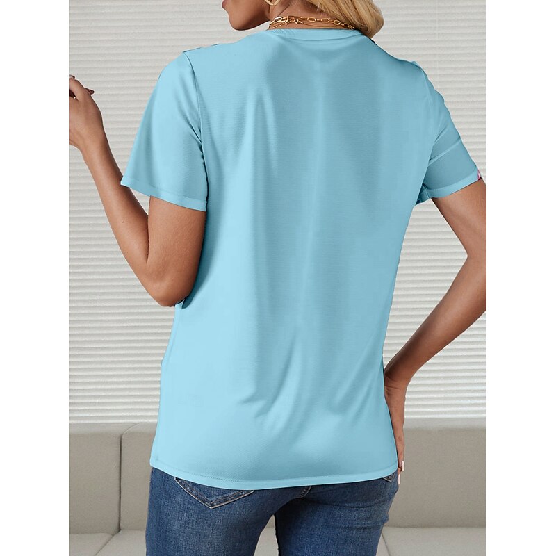 Women's T Shirt Solid Color Plain Stylish Casual Short Sleeve Round Neck Regular Tops Daily Weekend Print Black White Wine Sky Blue Dusty Blue Summer Spring2