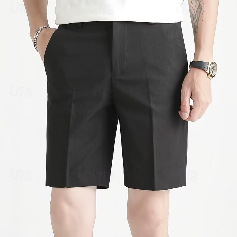 Men's Shorts Dress Shorts Pocket Straight Leg Plain Comfort No-Iron Full Length Office Business Daily Fashion Streetwear Black White2