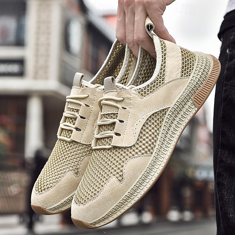 Men's Breathable Mesh Sneakers – Lightweight Casual Lace-Up Shoes with Suede Accents for Summer Walking, Outdoor & Travel3