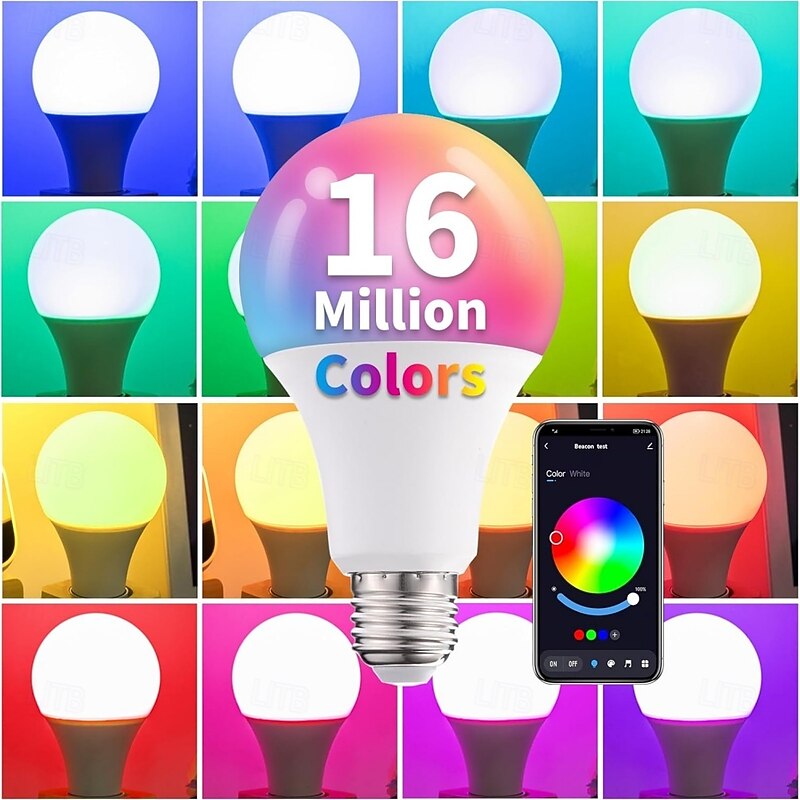A19 E27 RGB Smart Light Bulb – Bluetooth & WiFi Color Changing, Dimmable 10W LED Bulb with Music Sync, Works with Tuya APP3