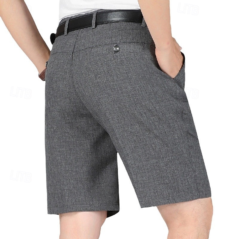 Men's Shorts Linen Shorts Dress Shorts Summer Shorts Bermuda shorts Pocket Straight Leg Plain Breathable No-Iron Knee Length Office Business Daily Fashion Formal Black Light Grey