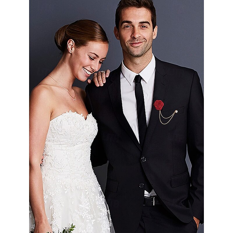 Red Rose Lapel Pin with Gold Chain – Elegant Men's Accessory for Suits and Tuxedos – Perfect for Weddings, Formal Events and Special Occasions3