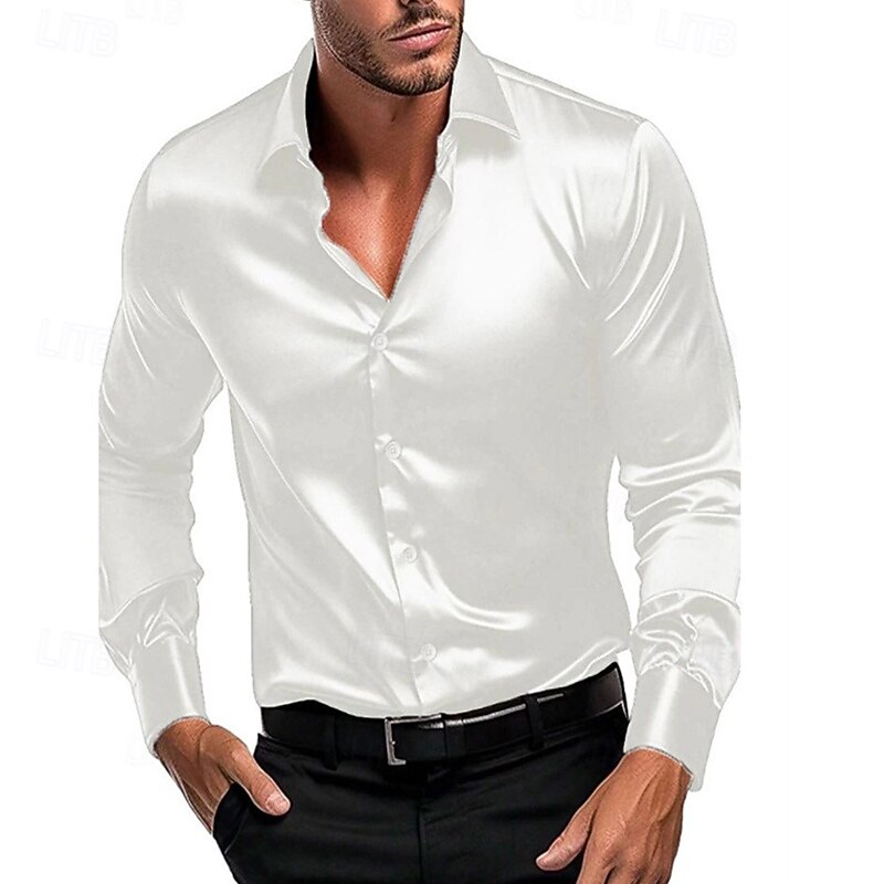 Men's Shirt Summer Shirt Casual Shirt Beach Shirt Button Up Shirt Black White Wine Royal Blue Green Long Sleeve Plain Lapel Vacation Hawaiian Button-Down Clothing Apparel Polyester Fashion Casual2