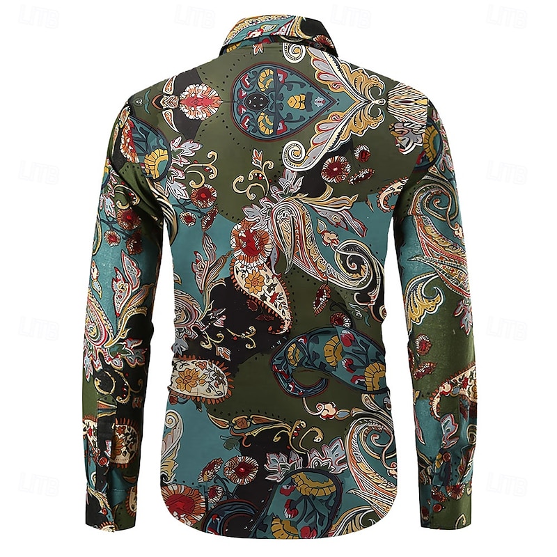 Men's Shirt Button Up Shirt Long Sleeve Vintage Designer Casual Classic Collar Red Green4