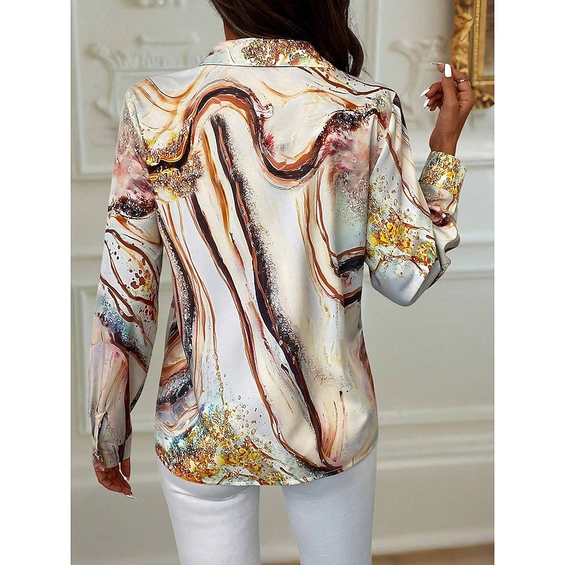 Women's Shirt Button Down Tunic Shirt Collar Long Sleeve Ombre Casual Regular Tops Work Daily s Print Orange Spring Fall Winter3