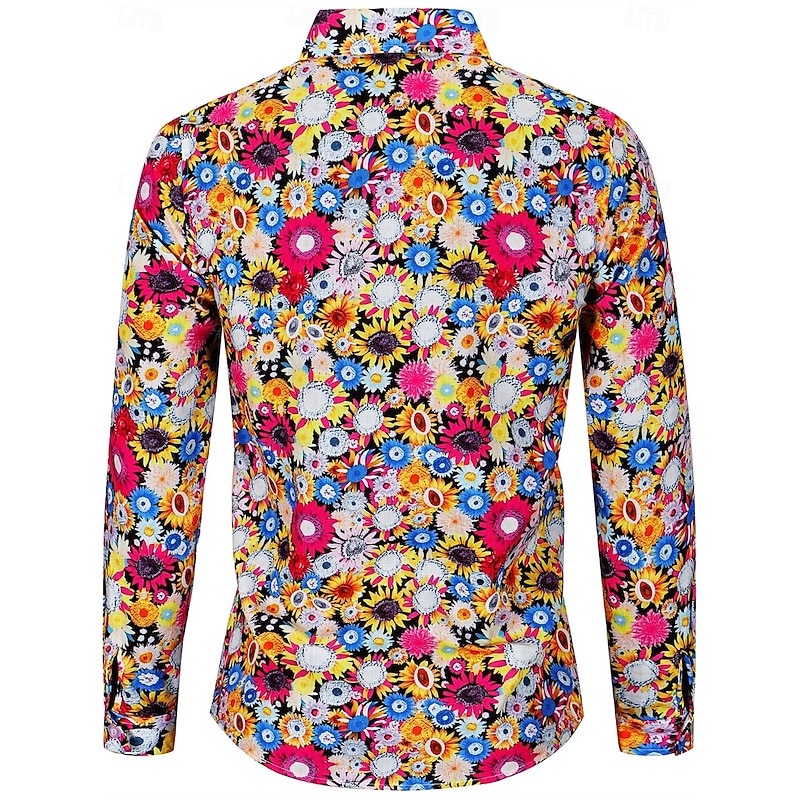 Retro Vintage 1970s Shirt Hippie Floral Daisy Fancy Dress Men's Party Daily Wear Pride Parade Adults' Shirt2