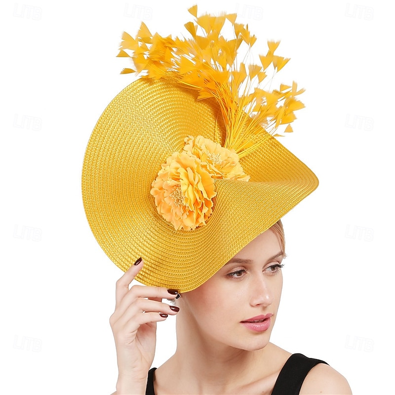 Hats Polyester Fedora Hat Horse Race Elegant Vintage With Floral Headpiece Headwear2