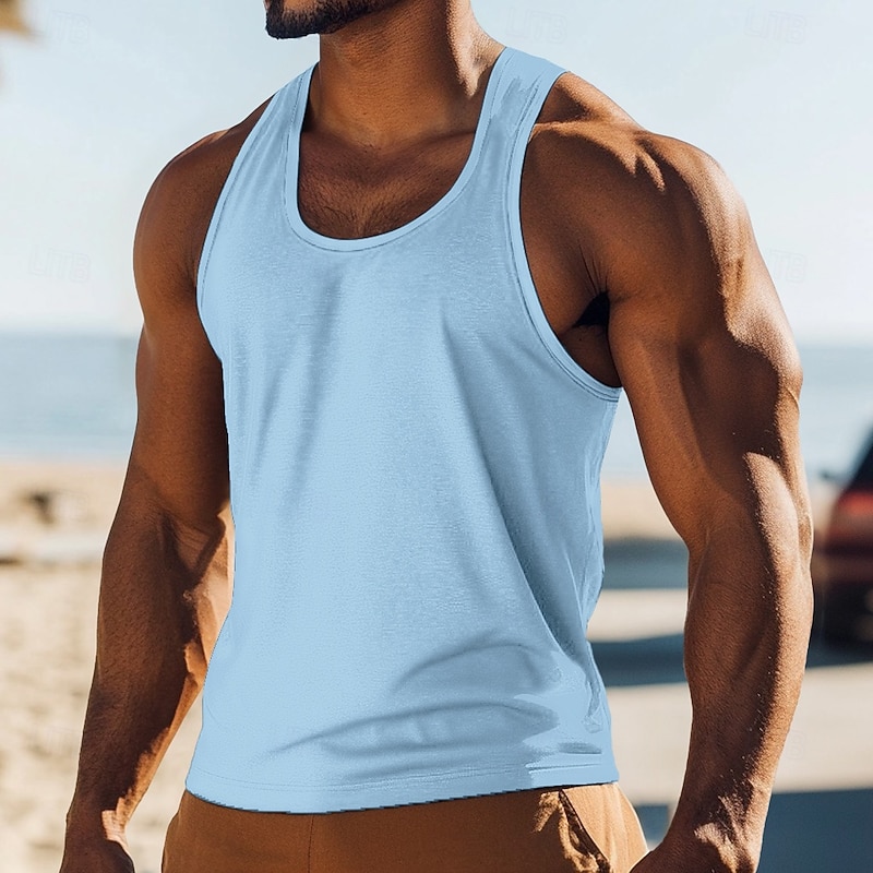 Men's Tank Top Vest Undershirt Sleeveless Shirt Sleeveless Crewneck Summer Solid Color Plain Fashion Classic Comfortable Street Casual Sports Black White Red Top Tee for Men