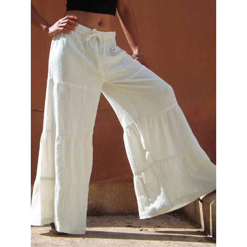 Women's Wide Leg Chinos Fashion Streetwear Full Length High Waist Plain Pocket Elastic Waistband Comfy Soft Comfortable Micro-elastic Outdoor Street White Khaki Light Blue Summer Spring Regular Fit3