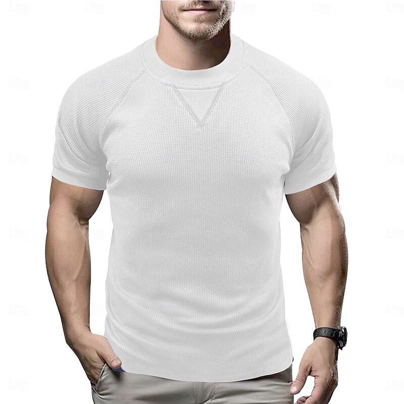 Men's Waffle T-shirt T Shirt Short Sleeve Shirt Tee Top Short Sleeve Crew Neck Spring & Summer Plain Fashion Designer Basic Vacation Street Going out Black White Royal Blue Top Tee for Men2