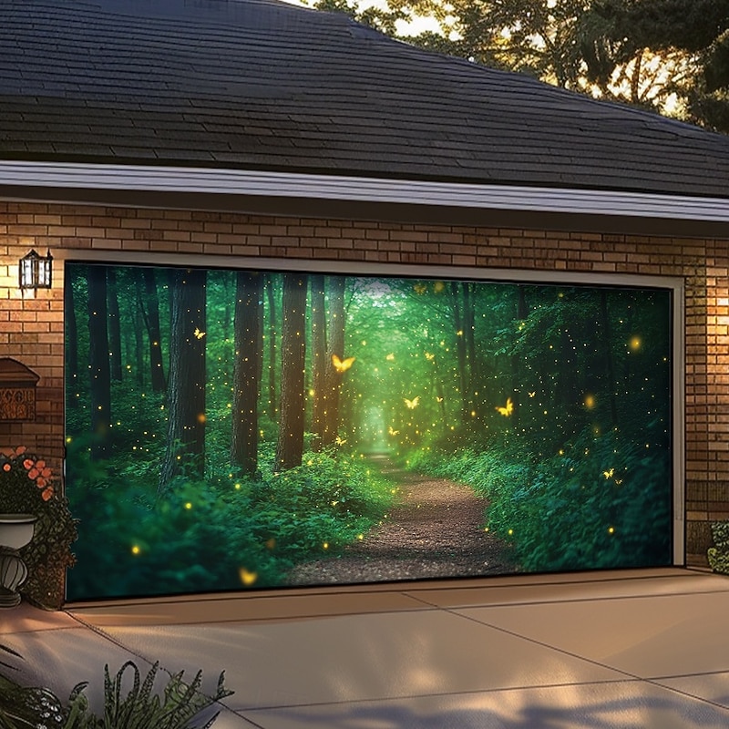 Landscape Door Decorations Garage Door Cover Forest Cave Outdoor Banner Large Christmas Backdrop for Holiday Outdoor Garage Door Home Wall Decorations4