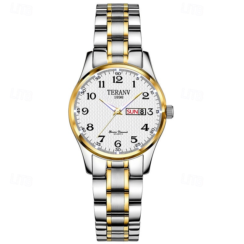 A New Digital Circular Dial Women'S Business Watch Ipx7 Waterproof Luminous Calendar Week Display Alloy Strap Multi-Functional Fashion Trend Quartz Watch Suitable For Travel Leisure Women'S Watch2