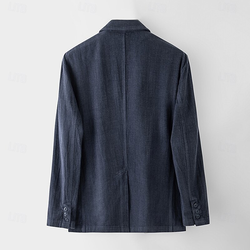 Men's 100% Linen Blazer Jacket Formal Wedding Elegant Warm Spring Fall Solid Color Thicken Single Breasted Two-button Blazer Black Navy Blue2