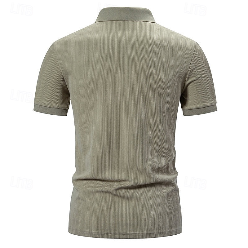 Men's Rib Knit Top Muscle Shirt Work Casual Lapel Ribbed Polo Collar Short Sleeve Basic Modern Color Block Buttons Spring & Summer Slim Fit Dark Gray Black White Khaki Rib Knit Top3